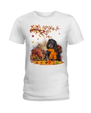Fall Leaf - Black Long-haired Dachshund Ladies T-Shirt tile