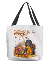 Fall Leaf - Black Long-haired Dachshund All-Over Tote tile