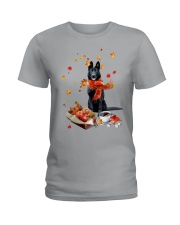 Autumn Leaves BLACK German Shepherd Ladies T-Shirt tile