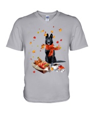 Autumn Leaves BLACK German Shepherd V-Neck T-Shirt tile