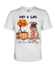 Fall And - Pug V-Neck T-Shirt tile