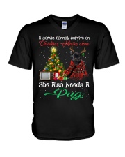 Christmas Alone - BLACK Pug 1 V-Neck T-Shirt tile
