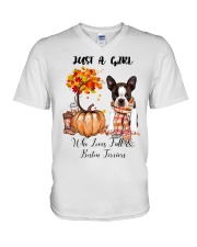 Fall And - Boston Terrier 1 V-Neck T-Shirt tile