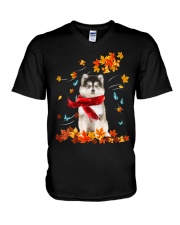 Flying Scarf - Pomsky V-Neck T-Shirt tile