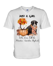 Fall And - miniature Australian Shepherd V-Neck T-Shirt tile