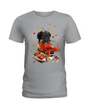 Autumn Leaves BLACK Maltipoo Ladies T-Shirt tile