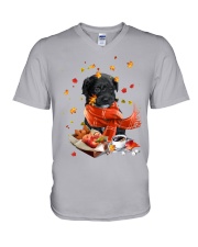 Autumn Leaves BLACK Maltipoo V-Neck T-Shirt tile