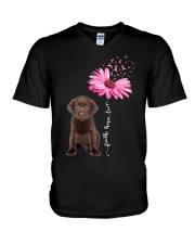 Daisy Ribbon - CHOCOLATE Labrador V-Neck T-Shirt tile