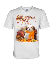Fall Leaf - Teddy Bear Dog V-Neck T-Shirt tile