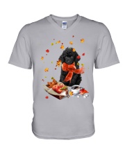 Autumn Leaves BLACK Toy Poodle V-Neck T-Shirt tile