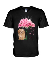 Pink Umbrella - APRICOT Maltipoo V-Neck T-Shirt tile