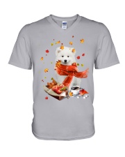 Autumn Leaves Samoyed V-Neck T-Shirt tile