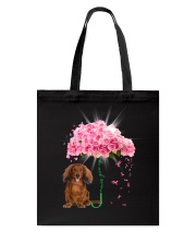 Pink Umbrella - RED LONG HAIRED Dachshund Tote Bag tile