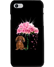 Pink Umbrella - RED LONG HAIRED Dachshund Phone Case tile