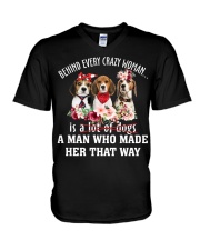 Crazy - Beagle 1 V-Neck T-Shirt tile
