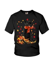 Autumn Leaves Scraf Black labrador Youth T-Shirt tile