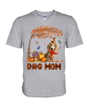 Pumpkin Mom - CREAM Long Haired Dachshund V-Neck T-Shirt tile