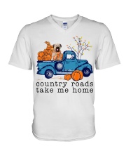 Blue Car - Bouvier des Flandres V-Neck T-Shirt tile