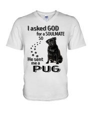 Canine Soulmate - BLACK Pug 3 V-Neck T-Shirt tile