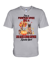 Pumpkin Girl - Long Haired German Shepherd V-Neck T-Shirt tile