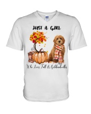 Girl Love Fall And - Goldendoodle 1 V-Neck T-Shirt tile
