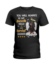 Hardest Goodbye - Black Long-haired Dachshund Ladies T-Shirt tile