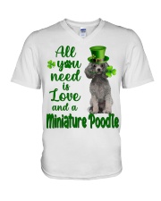 Lucky Need - SILVER Miniature Poodle V-Neck T-Shirt tile