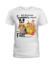Into Fall - Blue Merle Collie Ladies T-Shirt tile