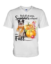 Into Fall - Blue Merle Collie V-Neck T-Shirt tile