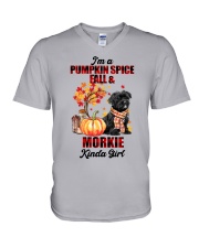 Pumpkin Girl - BLACK Morkie V-Neck T-Shirt tile