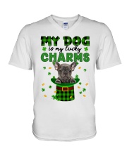 Lucky Charm - Grey French Bulldog V-Neck T-Shirt tile