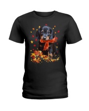 Autumn Leaves Scraf Dachshund 2 Ladies T-Shirt tile