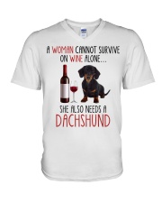 She Also Needs - Dachshund V-Neck T-Shirt tile