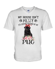 Messy - BLACK Pug 1 V-Neck T-Shirt tile