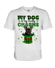 Lucky Charm - BLACK French Bulldog V-Neck T-Shirt tile