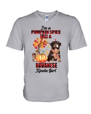 Pumpkin Girl - CHOCOLATE Havanese V-Neck T-Shirt tile