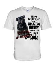 Daddy Black Pug V-Neck T-Shirt tile
