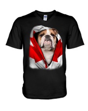 Canada Flag - English Bulldog 1 V-Neck T-Shirt tile