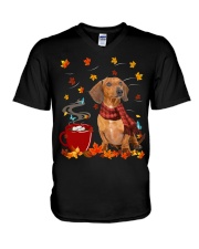 Hot Chocolate - Red Dachshund V-Neck T-Shirt tile