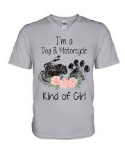 Girl love Dog and Motorcycle V-Neck T-Shirt tile