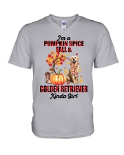 Pumpkin Girl - Golden Retriever 2 V-Neck T-Shirt tile