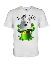 Lucky Kiss - American Eskimo V-Neck T-Shirt tile