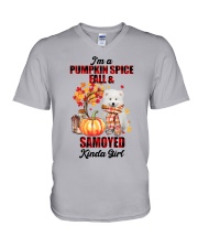 Pumpkin Girl - Samoyed V-Neck T-Shirt tile