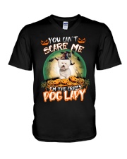 Crazy Lady - CREAM Bichon Frise V-Neck T-Shirt tile