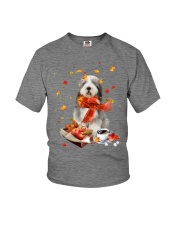 Autumn Leaves BLUE Bearded Collie Youth T-Shirt tile