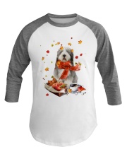Autumn Leaves BLUE Bearded Collie Baseball Tee tile