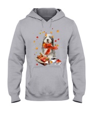 Autumn Leaves BLUE Bearded Collie Hooded Sweatshirt tile