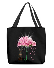 Pink Umbrella - BLACK Miniature Pinscher All-Over Tote tile