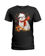 Autumn Leaves Scraf - Shih Tzu Ladies T-Shirt tile