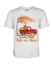 Country Fall - RED Miniature Poodle V-Neck T-Shirt tile